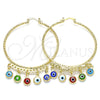 Oro Laminado Large Hoop, Gold Filled Style Evil Eye Design, Multicolor Resin Finish, Golden Finish, 02.380.0072.2.50