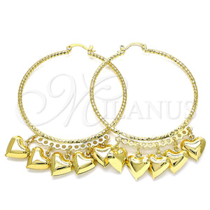 Gold Filled Hoop Earrings — Large Hoop Heart Design Diamond Cutting 02. — main product view — SKU 143108 | Oro Laminado aretes de aro — Large Hoop corazón diseño Diamond Cutting 02. — SKU 143108