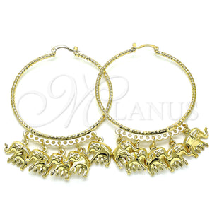 Gold Filled Hoop Earrings — Large Hoop Elephant Design Diamond Cutting 02. — main product view — SKU 143110 | Oro Laminado aretes de aro — Large Hoop Elephant diseño Diamond Cutting 02. — SKU 143110
