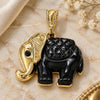 Oro Laminado Fancy Pendant, Gold Filled Style Elephant Design, with Black Crystal, Black Resin Finish, Golden Finish, 05.380.0119.1