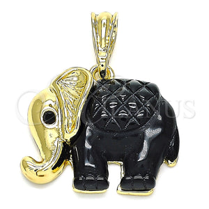 Gold Filled Pendant — Fancy Pendant Elephant Design with Black Crystal Black — main product view — SKU 143113 | Oro Laminado dije — elegante Pendant Elephant diseño with negro cristal negro — SKU 143113