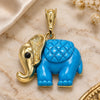 Oro Laminado Fancy Pendant, Gold Filled Style Elephant Design, with Black Crystal, Blue Resin Finish, Golden Finish, 05.380.0119.2