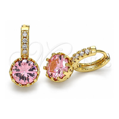 Oro Laminado Huggie Hoop, Gold Filled Style with Pink Cubic Zirconia and White Micro Pave, Polished, Golden Finish, 02.210.0504.1.15