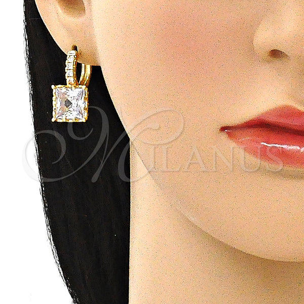 Gold Filled Hoop Earrings — Huggie Hoop with White Cubic Zirconia and White — main product view — SKU 143118 | Oro Laminado aretes de aro — Huggie Hoop with blanco Cubic Zirconia and blanco — SKU 143118
