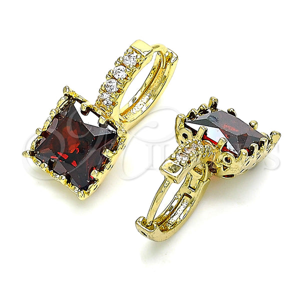 Gold Filled Hoop Earrings — Huggie Hoop with Garnet Cubic Zirconia and White — main product view — SKU 143120 | Oro Laminado aretes de aro — Huggie Hoop with Garnet Cubic Zirconia and blanco — SKU 143120