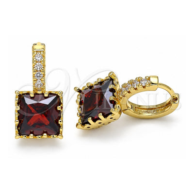 Oro Laminado Huggie Hoop, Gold Filled Style with Garnet Cubic Zirconia and White Micro Pave, Polished, Golden Finish, 02.210.0503.2.15
