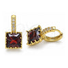 Oro Laminado Huggie Hoop, Gold Filled Style with Garnet Cubic Zirconia and White Micro Pave, Polished, Golden Finish, 02.210.0503.2.15