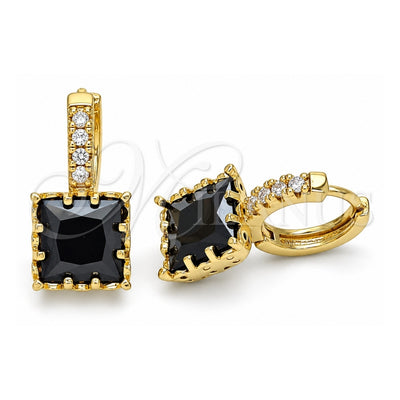 Oro Laminado Huggie Hoop, Gold Filled Style with Black Cubic Zirconia and White Micro Pave, Polished, Golden Finish, 02.210.0503.3.15