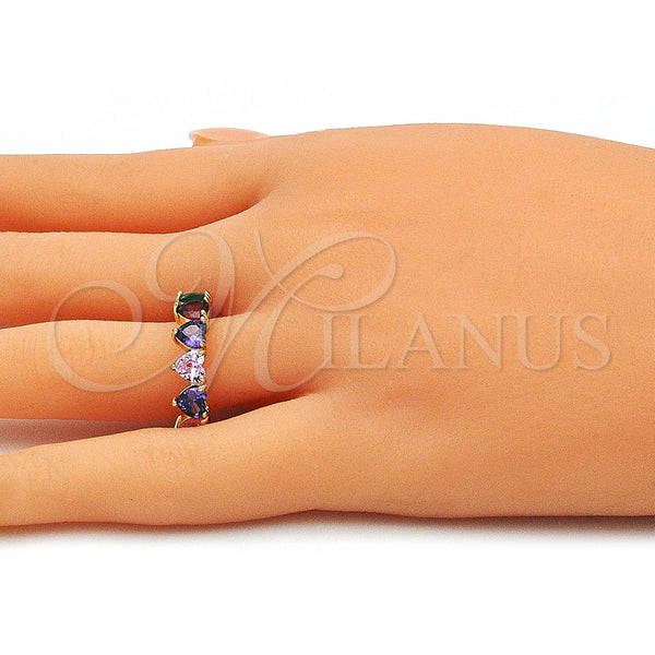 Gold Filled Ring — Multi Stone Ring Heart Design with Multicolor Cubic — alternate product view — SKU 143125 | Oro Laminado anillo — Multi Stone Ring corazón diseño with Multicolor Cubic — SKU 143125