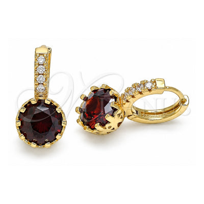 Oro Laminado Huggie Hoop, Gold Filled Style with Garnet Cubic Zirconia and White Micro Pave, Polished, Golden Finish, 02.210.0504.2.15