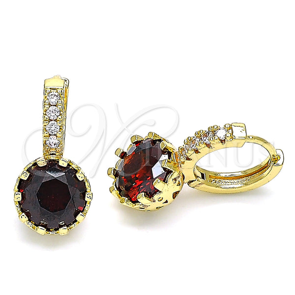 Gold Filled Hoop Earrings — Huggie Hoop with Garnet Cubic Zirconia and White — main product view — SKU 143126 | Oro Laminado aretes de aro — Huggie Hoop with Garnet Cubic Zirconia and blanco — SKU 143126
