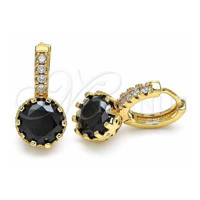 Oro Laminado Huggie Hoop, Gold Filled Style with Black Cubic Zirconia and White Micro Pave, Polished, Golden Finish, 02.210.0504.3.15
