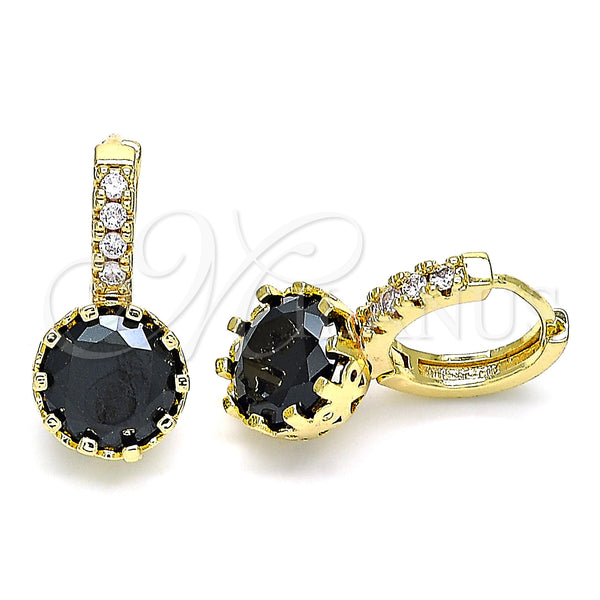 Gold Filled Hoop Earrings — Huggie Hoop with Black Cubic Zirconia and White — main product view — SKU 143127 | Oro Laminado aretes de aro — Huggie Hoop with negro Cubic Zirconia and blanco — SKU 143127