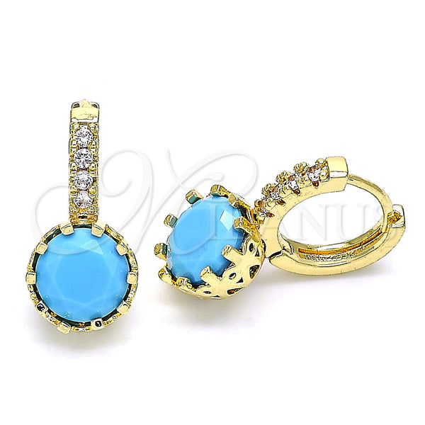 Oro Laminado Huggie Hoop, Gold Filled Style with Turquoise Cubic Zirconia and White Micro Pave, Polished, Golden Finish, 02.210.0504.4.15