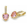 Oro Laminado Huggie Hoop, Gold Filled Style Heart Design, with Pink Cubic Zirconia and White Micro Pave, Polished, Golden Finish, 02.210.0505.1.15