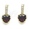 Oro Laminado Huggie Hoop, Gold Filled Style Heart Design, with Garnet Cubic Zirconia and White Micro Pave, Polished, Golden Finish, 02.210.0505.2.15
