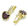 Oro Laminado Huggie Hoop, Gold Filled Style Heart Design, with Garnet Cubic Zirconia and White Micro Pave, Polished, Golden Finish, 02.210.0505.2.15