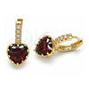 Oro Laminado Huggie Hoop, Gold Filled Style Heart Design, with Garnet Cubic Zirconia and White Micro Pave, Polished, Golden Finish, 02.210.0505.2.15