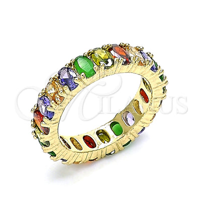 Oro Laminado Multi Stone Ring, Gold Filled Style with Multicolor Cubic Zirconia, Polished, Golden Finish, 01.210.0137.08 (Size 8)
