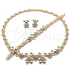 Oro Laminado Necklace, Bracelet and Earring, Gold Filled Style Teddy Bear and Heart Design, with White Crystal, Polished, Golden Finish, 06.372.0037
