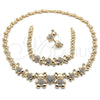 Oro Laminado Necklace, Bracelet and Earring, Gold Filled Style Teddy Bear and Heart Design, with White Crystal, Polished, Golden Finish, 06.372.0037
