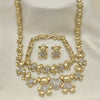 Oro Laminado Necklace, Bracelet and Earring, Gold Filled Style Teddy Bear and Heart Design, with White Crystal, Polished, Golden Finish, 06.372.0037