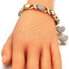 Oro Laminado Necklace, Bracelet and Earring, Gold Filled Style Hugs and Kisses and Heart Design, with White Crystal, Polished, Golden Finish, 06.372.0038