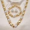 Oro Laminado Necklace, Bracelet and Earring, Gold Filled Style Hugs and Kisses and Heart Design, with White Crystal, Polished, Golden Finish, 06.372.0038