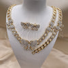 Oro Laminado Necklace, Bracelet and Earring, Gold Filled Style Butterfly and Miami Cuban Design, with White Crystal, Polished, Golden Finish, 06.372.0040