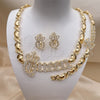Oro Laminado Necklace, Bracelet and Earring, Gold Filled Style Hugs and Kisses and Crown Design, with White Crystal, Polished, Golden Finish, 06.372.0041