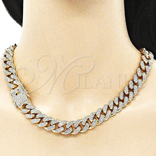 Gold Filled Necklace — Basic Necklace Miami Cuban Design with White Crystal — alternate product view — SKU 143150 | Oro Laminado collar — básico Necklace Miami Cuban diseño with cristal blanco — SKU 143150