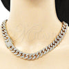 Oro Laminado Basic Necklace, Gold Filled Style Miami Cuban Design, with White Crystal, Polished, Golden Finish, 03.372.0001.18 (13 MM Thickness, 18 Inches Length)