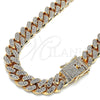 Oro Laminado Basic Necklace, Gold Filled Style Miami Cuban Design, with White Crystal, Polished, Golden Finish, 03.372.0001.18 (13 MM Thickness, 18 Inches Length)