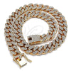 Oro Laminado Basic Necklace, Gold Filled Style Miami Cuban Design, with White Crystal, Polished, Golden Finish, 03.372.0001.18 (13 MM Thickness, 18 Inches Length)