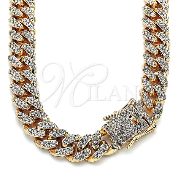 Gold Filled Necklace — Basic Necklace Miami Cuban Design with White Crystal — main product view — SKU 143150 | Oro Laminado collar — básico Necklace Miami Cuban diseño with cristal blanco — SKU 143150