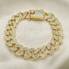 Oro Laminado Basic Bracelet, Gold Filled Style Miami Cuban Design, with White Crystal, Polished, Golden Finish, 03.372.0001.08