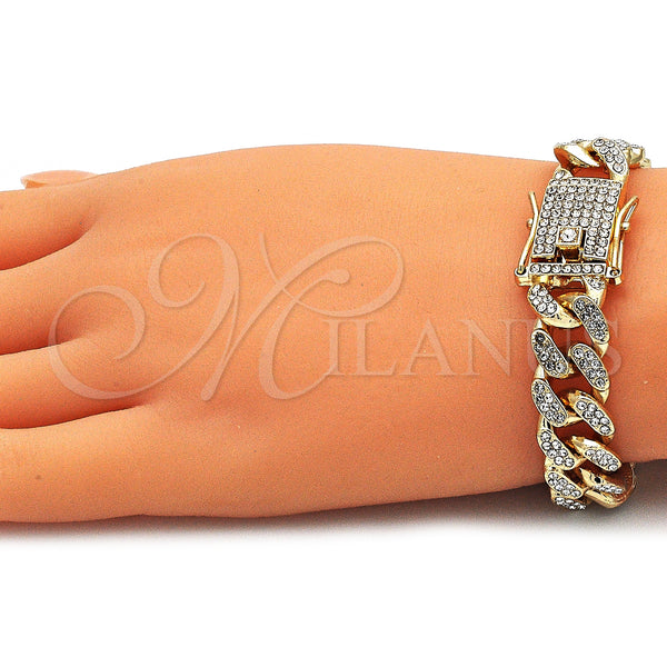 Gold Filled Bracelet — Basic Bracelet Miami Cuban Design with White Crystal — alternate product view — SKU 143151 | Oro Laminado brazalete — básico Bracelet Miami Cuban diseño with cristal blanco — SKU 143151