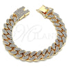 Oro Laminado Basic Bracelet, Gold Filled Style Miami Cuban Design, with White Crystal, Polished, Golden Finish, 03.372.0001.08 (13 MM Thickness, 8 Inches Length)