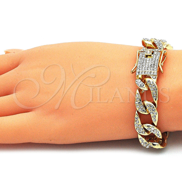Gold Filled Bracelet — Basic Bracelet Curb Design with White Crystal Polished — alternate product view — SKU 143152 | Oro Laminado brazalete — básico Bracelet Curb diseño with cristal blanco pulido — SKU 143152