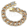 Oro Laminado Basic Bracelet, Gold Filled Style Curb Design, with White Crystal, Polished, Golden Finish, 03.372.0002.08 (14 MM Thickness, 8 Inches Length)