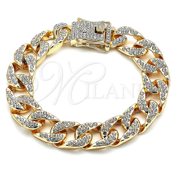 Gold Filled Bracelet — Basic Bracelet Curb Design with White Crystal Polished — main product view — SKU 143152 | Oro Laminado brazalete — básico Bracelet Curb diseño with cristal blanco pulido — SKU 143152