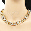 Oro Laminado Basic Necklace, Gold Filled Style Curb and Box Lock Design, with White Crystal, Polished, Golden Finish, 03.372.0002.18 (14 MM Thickness, 18 Inches Length)