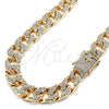 Oro Laminado Basic Necklace, Gold Filled Style Curb and Box Lock Design, with White Crystal, Polished, Golden Finish, 03.372.0002.18 (14 MM Thickness, 18 Inches Length)