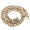 Oro Laminado Basic Necklace, Gold Filled Style Curb and Box Lock Design, with White Crystal, Polished, Golden Finish, 03.372.0002.18 (14 MM Thickness, 18 Inches Length)