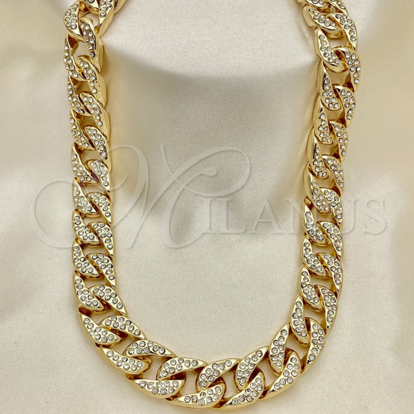 Gold Filled Necklace — Basic Necklace Curb Design with White Crystal Polished — alternate product view — SKU 143153 | Oro Laminado collar — básico Necklace Curb diseño with cristal blanco pulido — SKU 143153