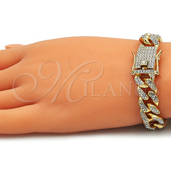 Gold Filled Bracelet — Basic Bracelet Figaro Design with White Crystal Polished — alternate product view — SKU 143154 | Oro Laminado brazalete — básico Bracelet Figaro diseño with cristal blanco pulido — SKU 143154