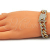 Oro Laminado Basic Bracelet, Gold Filled Style Figaro Design, with White Crystal, Polished, Golden Finish, 03.372.0003.08 (13 MM Thickness, 8 Inches Length)