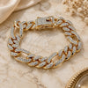 Oro Laminado Basic Bracelet, Gold Filled Style Figaro and Box Lock Design, with White Crystal, Polished, Golden Finish, 03.372.0003.08 (13 MM Thickness, 8 Inches Length)