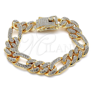 Gold Filled Bracelet — Basic Bracelet Figaro Design with White Crystal Polished — main product view — SKU 143154 | Oro Laminado brazalete — básico Bracelet Figaro diseño with cristal blanco pulido — SKU 143154