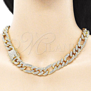 Gold Filled Necklace — Basic Necklace Figaro Design with White Crystal Polished — main product view — SKU 143155 | Oro Laminado collar — básico Necklace Figaro diseño with cristal blanco pulido — SKU 143155